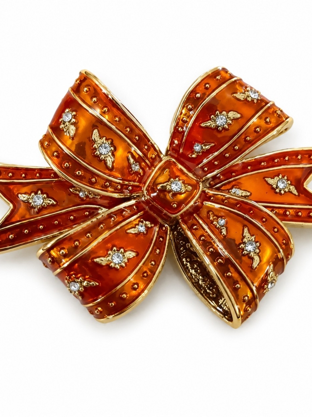 Joan Rivers Burgundy 1990s Bow Brooch with Crystal Accents